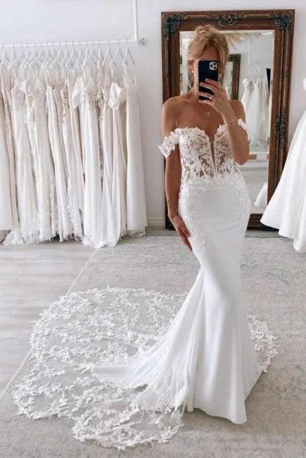 Elegant Long Mermaid Off-the-shoulder Wedding Dresses With Lace (ZD16504)