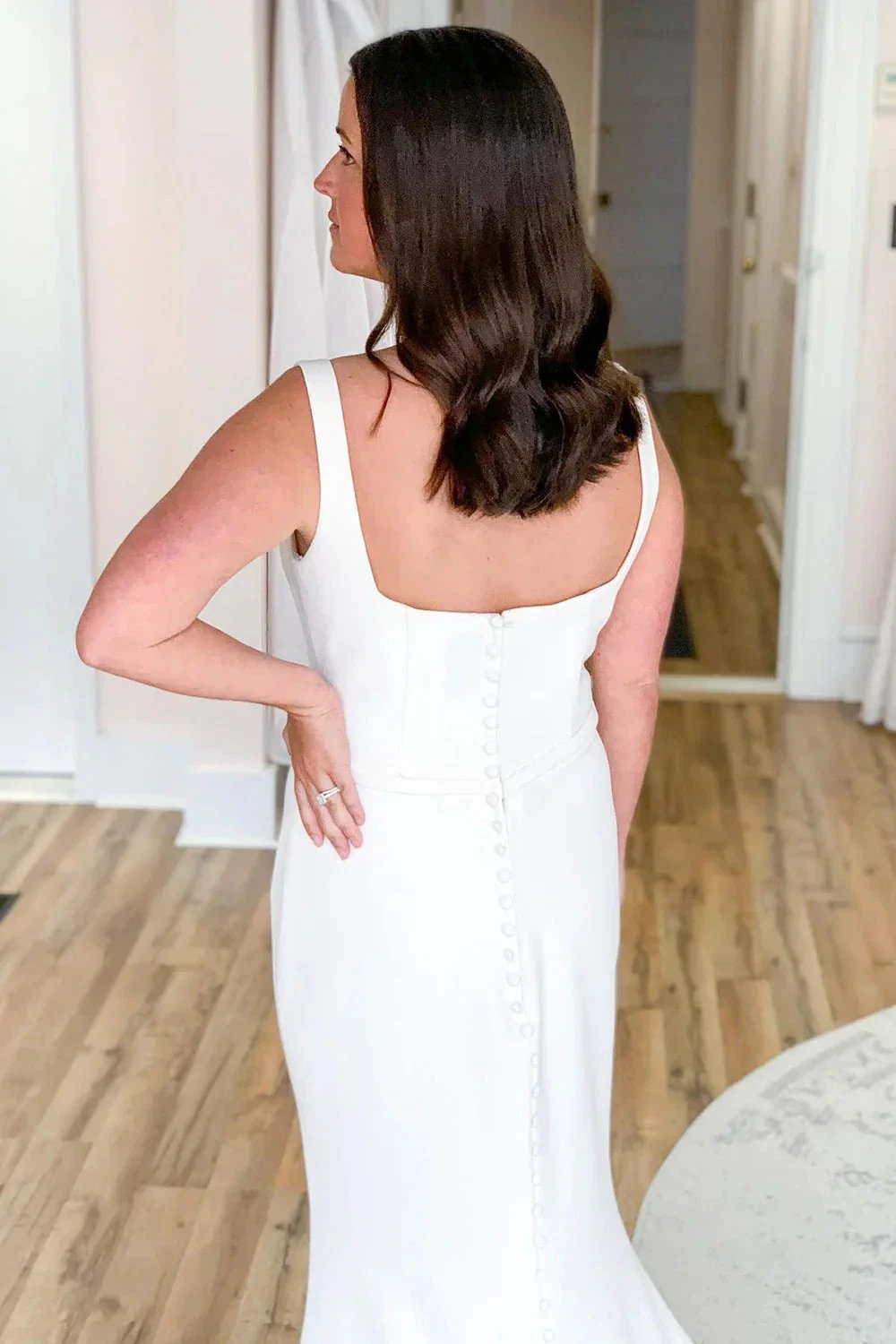 Elegant Long Mermaid Spaghetti Straps Satin Open Back Wedding Dress (ZD14305)