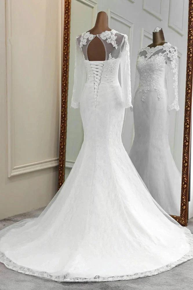 Elegant Long Mermaid Tulle Jewel Wedding Dress with Sleeves (ZD15156)