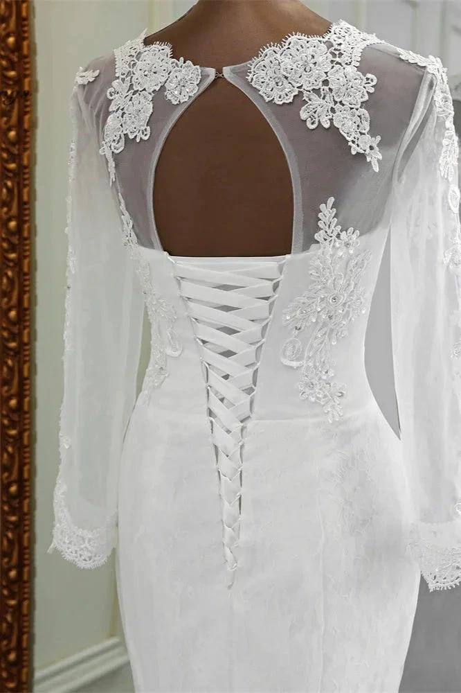 Elegant Long Mermaid Tulle Jewel Wedding Dress with Sleeves (ZD15156)