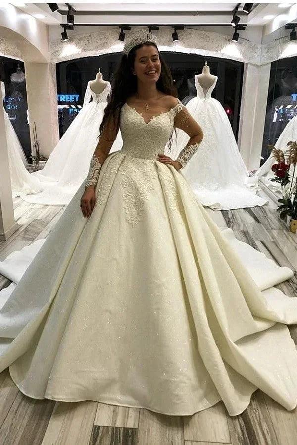 Elegant Long Princess Sweetheart Satin Wedding Dress with Sleeves (ZD15118)