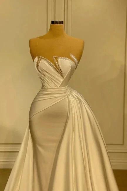 Elegant Long White Glitter Sleeveless Mermaid Wedding Dresses With Lace (ZD14962)