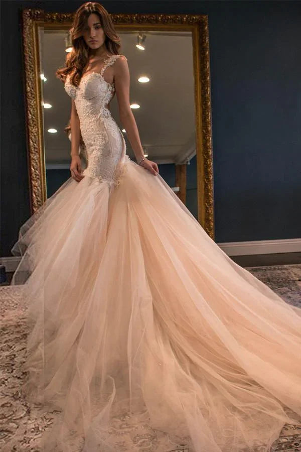 Elegant Mermaid Sweetheart Watteau Train Wedding Dresses (ZD16379)