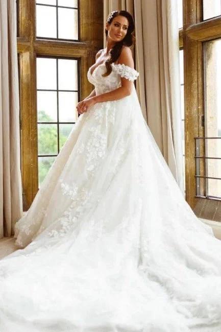 Elegant Off The Shoulder Sleeveless A-Line Wedding Dresses With Lace (ZD14611) - VelvetHem