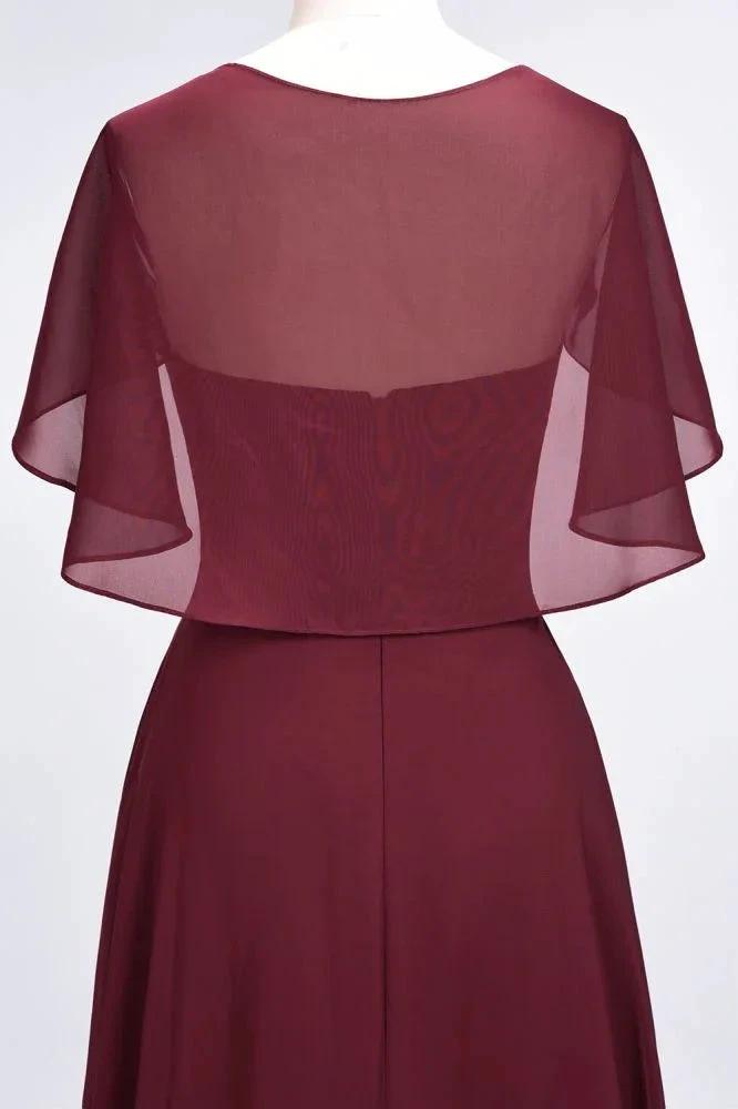 Elegant Satin V-Neck Short Sleeve Princess Bridesmaid Dress Ruffle Chiffon Wedding Guest Dress (ZD13100)