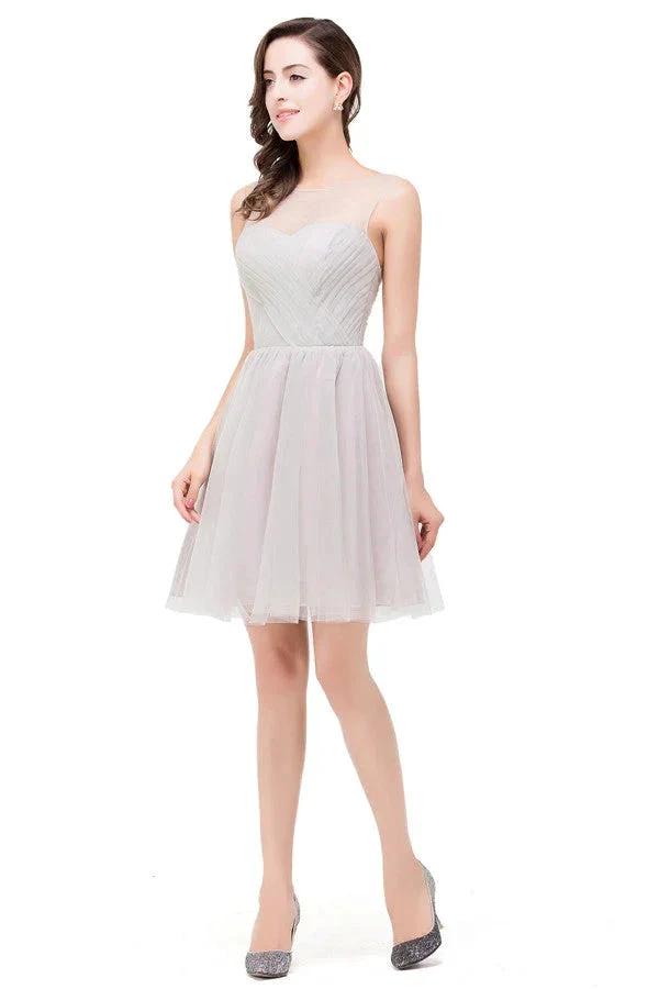 Elegant Silver A-line Mini Crew Bridesmaid Dresses by misshow.com