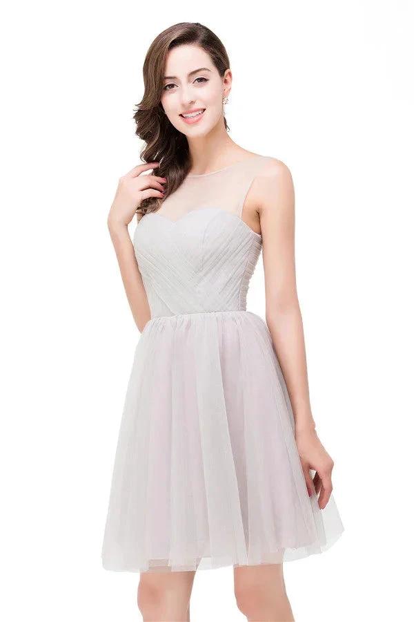 Elegant Silver A-line Mini Crew Bridesmaid Dresses (ZD13079)