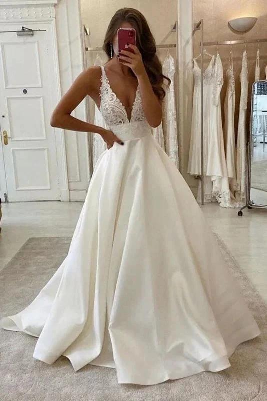 Elegant Sleeveless Tulle Backless A-Line Wedding Dresses With Lace (ZD14644) - VelvetHem