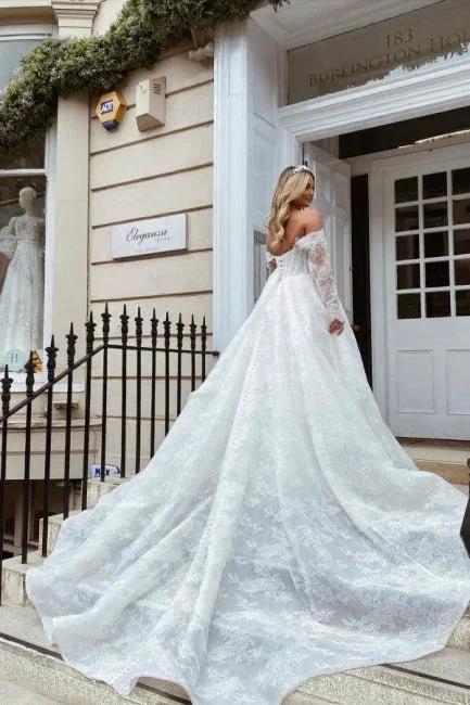 Elegant sweetheart long sleeves a-line lace Wedding dress (ZD14847)