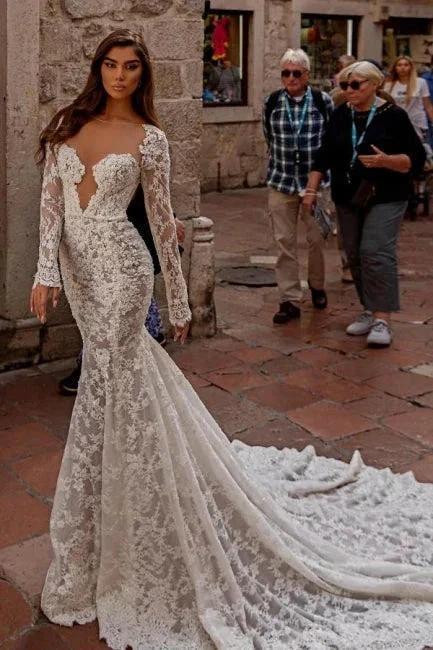 Elegant sweetheart longsleeves mermaid lace Wedding dresses (ZD14877)