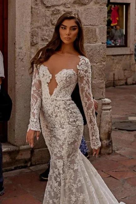 Elegant sweetheart longsleeves mermaid lace Wedding dresses (ZD14877)