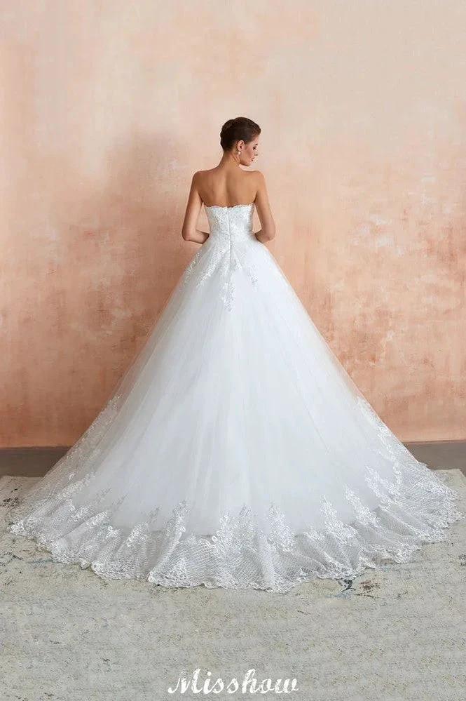 Elegant Sweetheart White Wedding Dress | Simple Tulle Beach Aline Ball Gown (ZD13985)