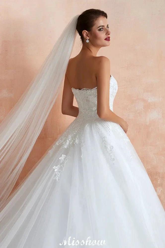 Elegant Sweetheart White Wedding Dress | Simple Tulle Beach Aline Ball Gown (ZD13985)