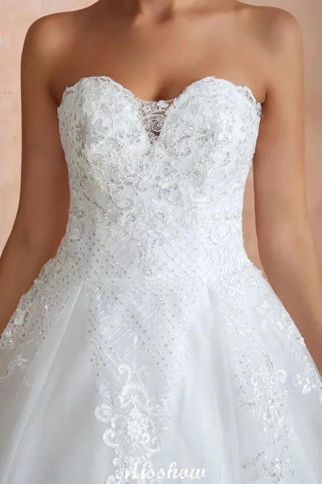 Elegant Sweetheart White Wedding Dress | Simple Tulle Beach Aline Ball Gown (ZD13985)