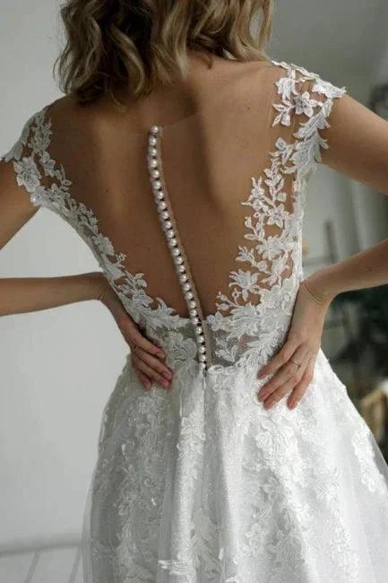 Elegant V-Neck A-Line Sleeveless Wedding Dresses With Lace (ZD14602)