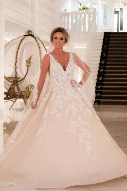 Elegant V-Neck A-line Wedding Dresses with Lace (ZD14708) - VelvetHem