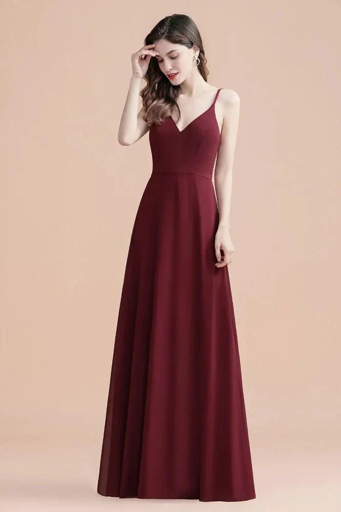 Elegant V-Neck Chiffon Aline Bridesmaid Dress Sleeveless Evening Prom Maxi Dress (ZD13087)