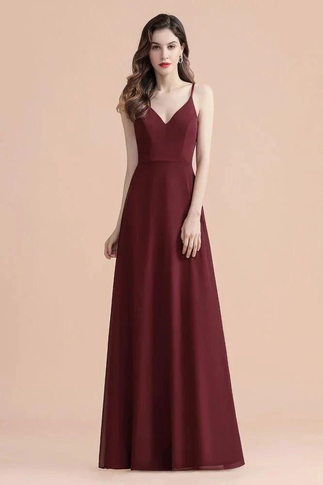Elegant V-Neck Chiffon Aline Bridesmaid Dress Sleeveless Evening Prom Maxi Dress (ZD13087) - VelvetHem