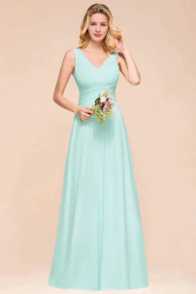 Elegant V-Neck Chiffon Bridesmaid Dress A-line Maxi Wedding Party Dress (ZD12972)