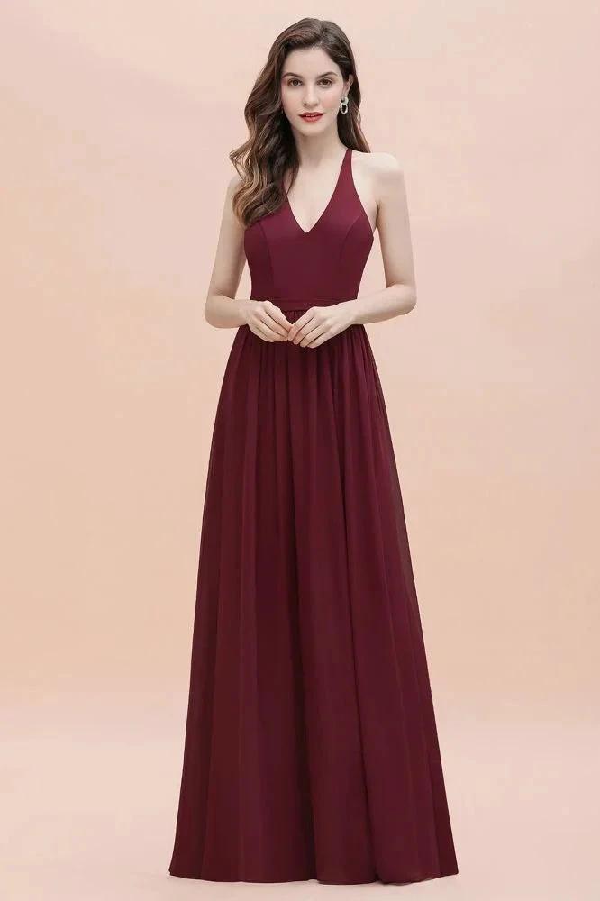 Elegant V-Neck Chiffon Bridesmaid Dress Backless aline Party Dress with Sequins (ZD13028)