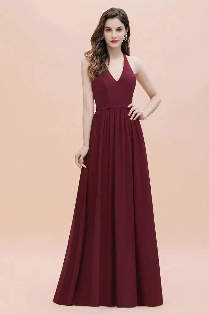 Elegant V-Neck Chiffon Bridesmaid Dress Backless aline Party Dress with Sequins (ZD13028)