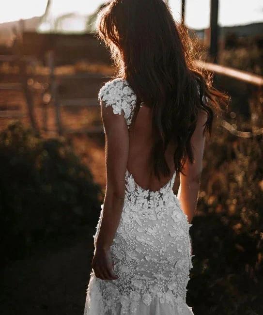 Elegant V-neck Sleeveless Mermaid Wedding Dresses with Lace (ZD16404)