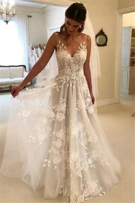 Elegant wedding dresses white lace wedding dresses by misshow.com