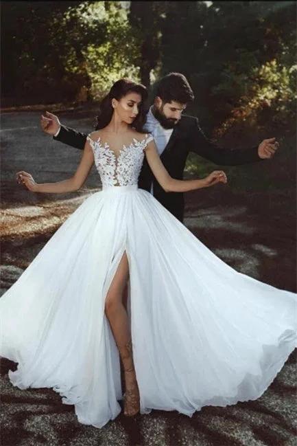 Elegant wedding dresses with lace chiffon floor-length (ZD16609) - VelvetHem