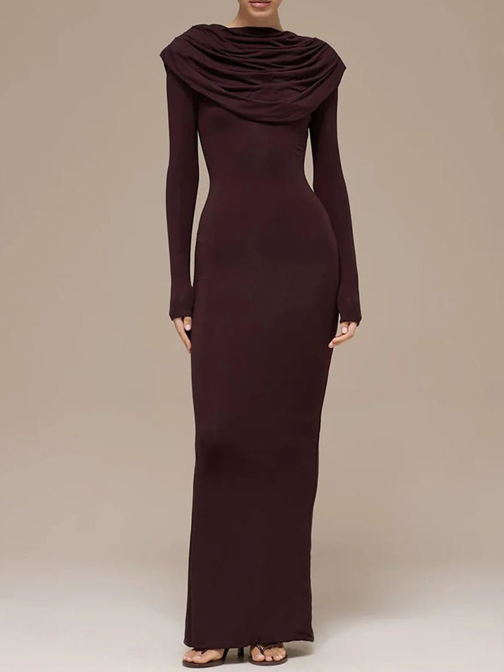 Elena Ruched Long Sleeve Maxi Dress