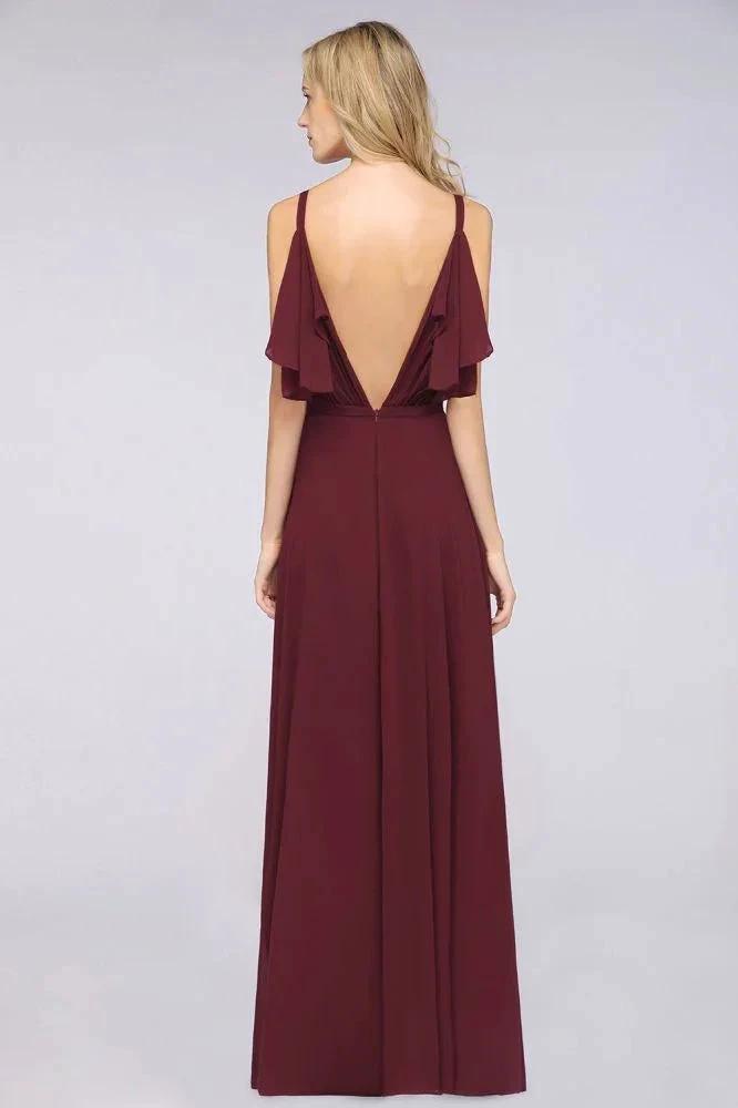 Elgant Ruffles Chiffon Floor-Length Bridesmaid Dress Aline Pearls Sleeveless Wedding Party Dress (ZD13106)
