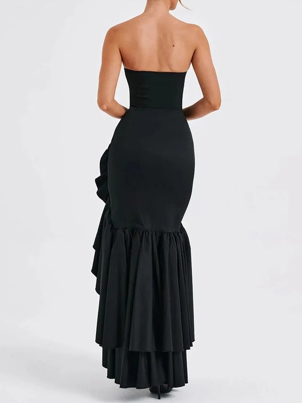 Eliza Strapless Split Ruffle Maxi Dress