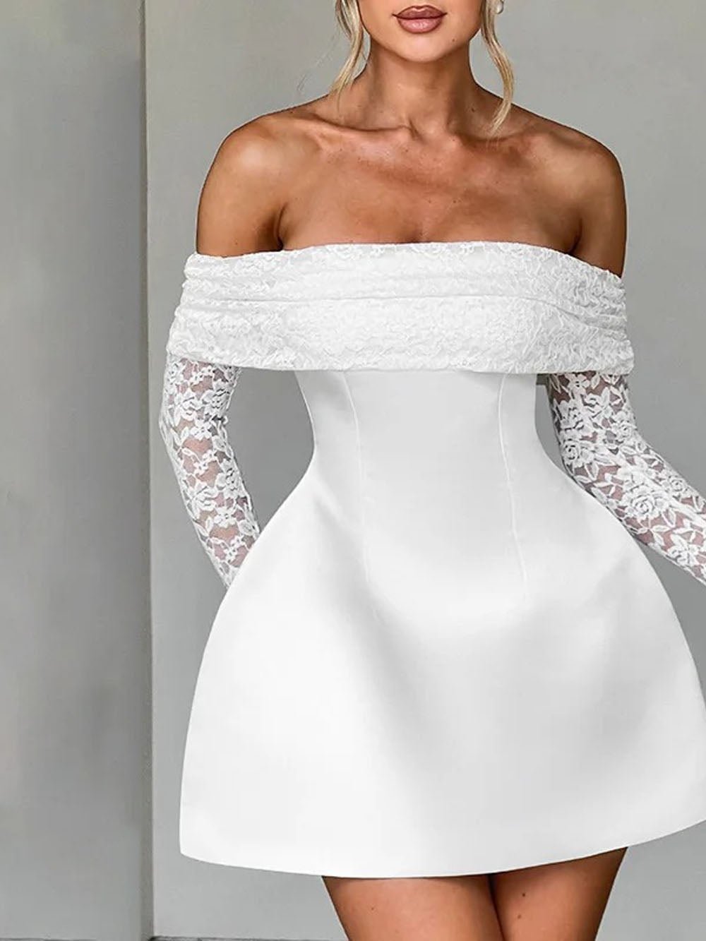 Elodie Off Shoulder Lace Mini Dress