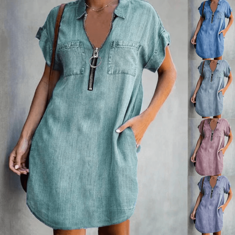 Alba Denim Dress with Zipper for Women Elegant Evening Look