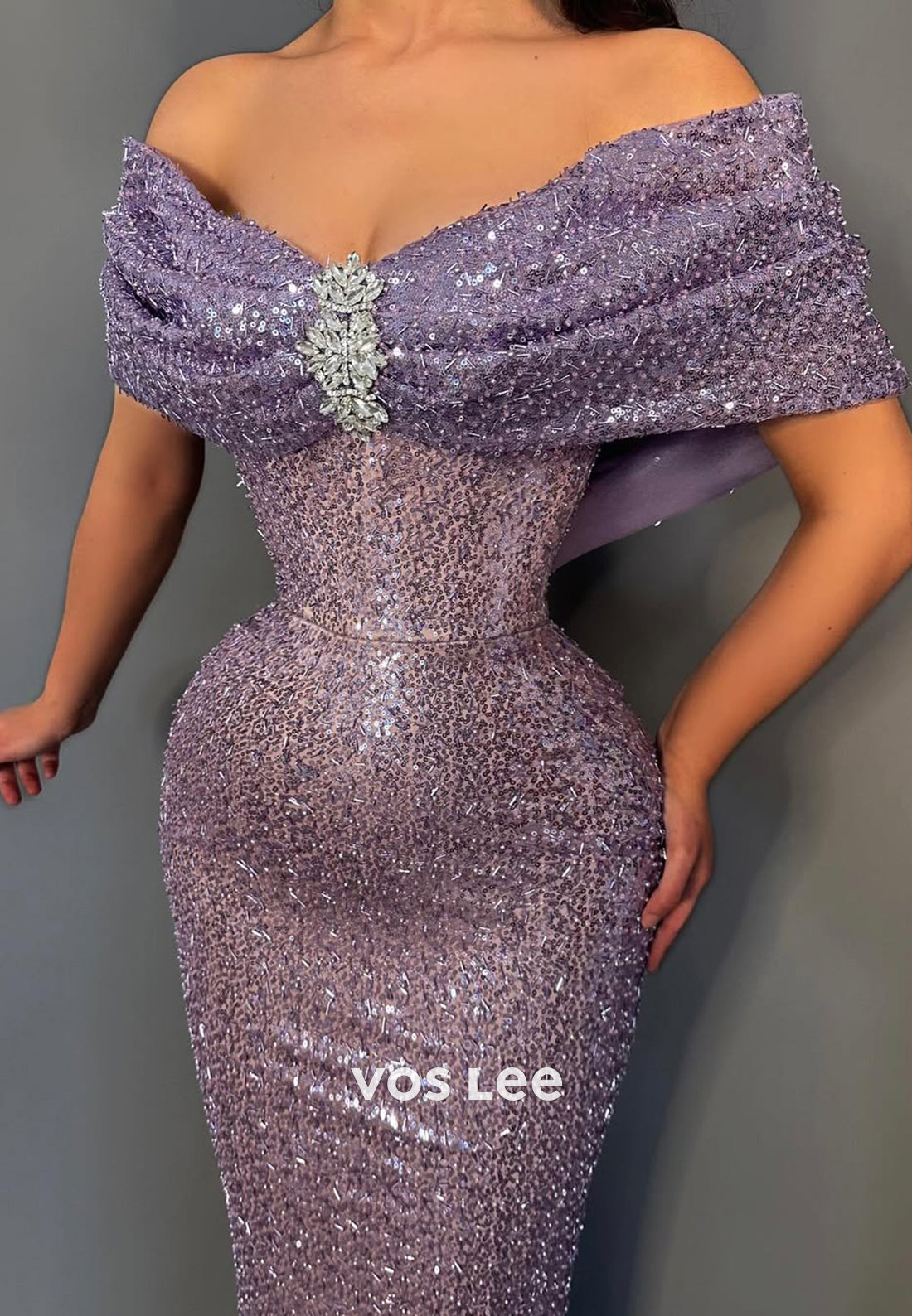 Sparkle Tahiti Sheath Fitted Off-Shoulder Empire Formal Evening Dress Party Gown - View 2 | VelvetHem