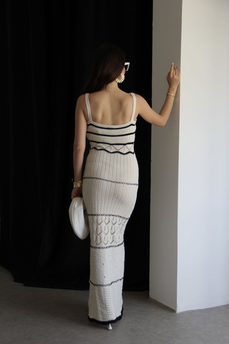 Yadira Aesthetic Knitted Maxi Dress with Slit and Cutouts Chic Silhouette Collection