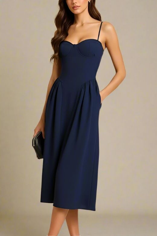Everly Midi Dress - Navy Blue