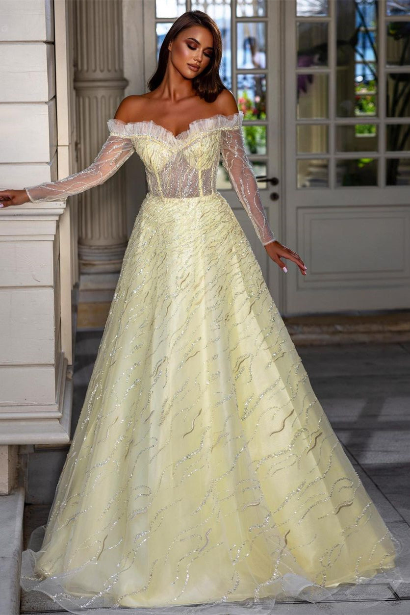 Stunning Floor-Length Sweetheart Long Sleeve A-Line Sequined Bridal Dress (ZD17417) - VelvetHem