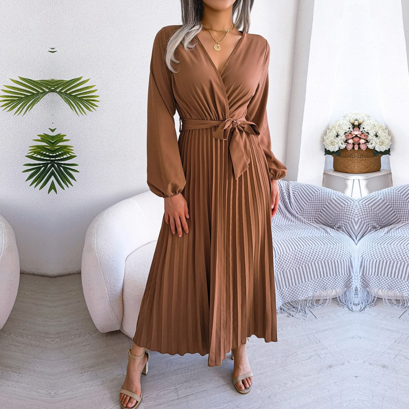 Elisa Effortless V Neck Maxi Dress. Festive Boho Style Evening Wear Edit