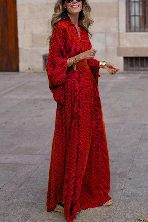Noemí Minimalist Polished Long Sleeve Loose V Neck Waist Control Large Hem Dress Chic Silhouette Collection