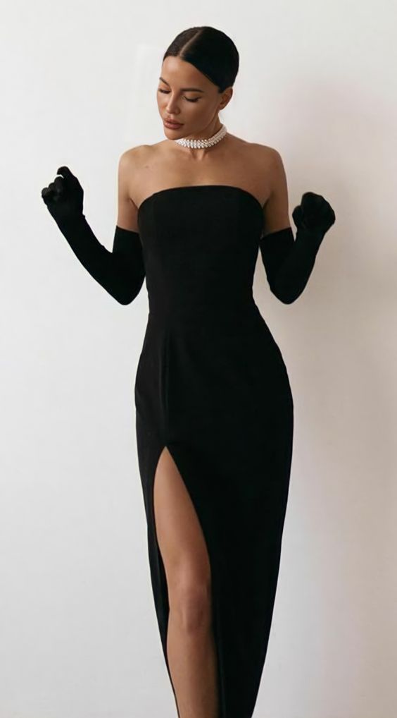 Simple Black Prom Dress Formal Dress With Leg Split - VelvetHem