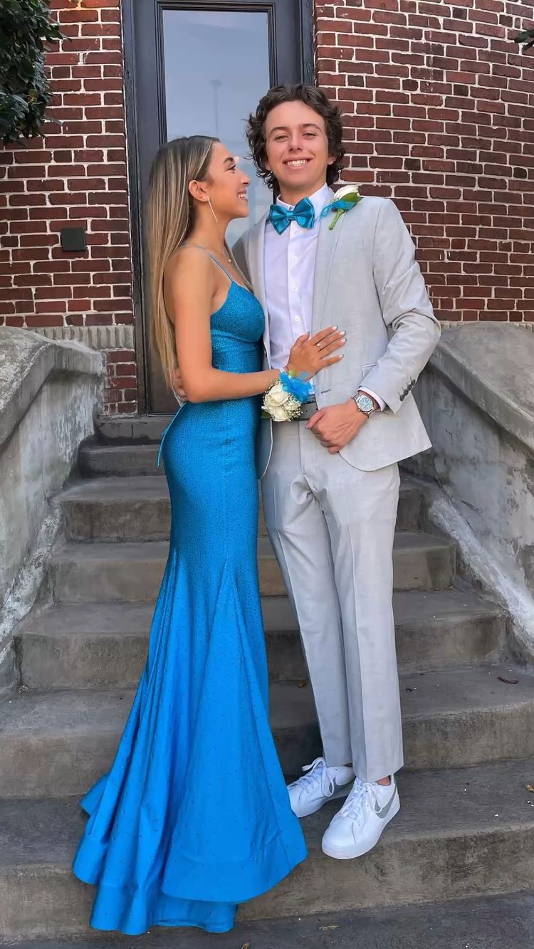 Blue Mermaid V Neck Satin Beaded Prom Dress Spaghetti Straps Formal Dress Classy Evening Dress