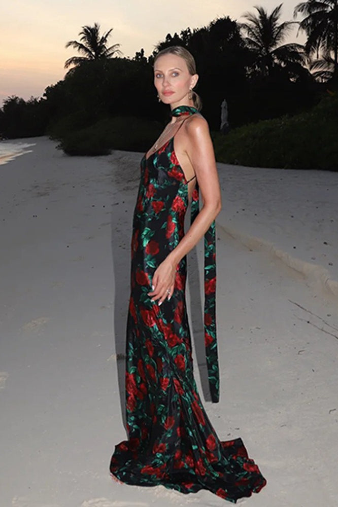 Floral Deep V Backless Maxi Dress - View 10 | VelvetHem