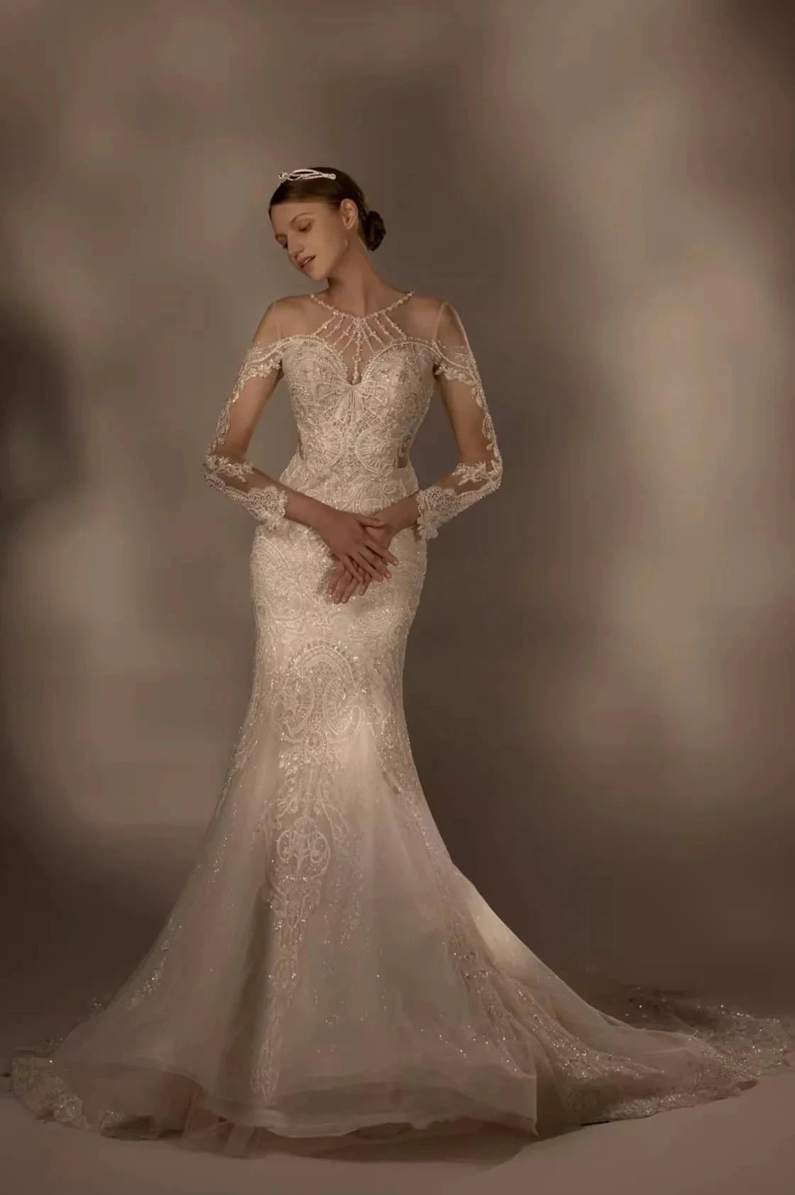 Exquisite Mermaid Halter Neck Illusion Lace Wedding Dress with Beaded Embroidery & Keyhole Back (ZD16916) - VelvetHem