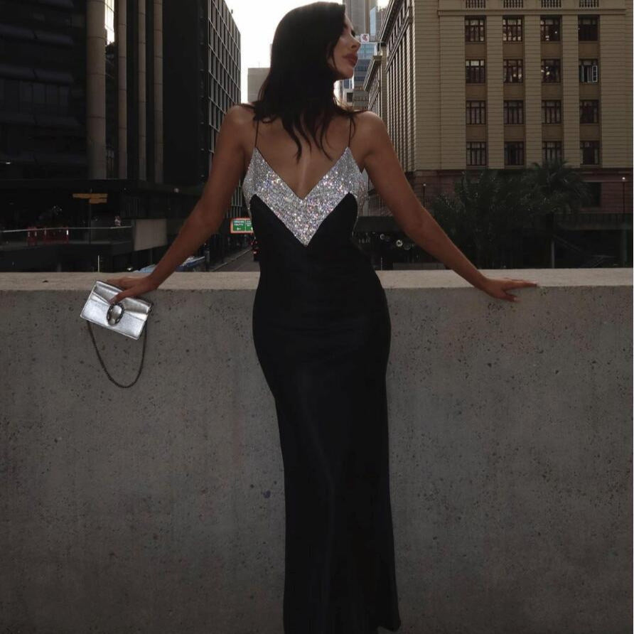 Sexy Deep-V Rhinestone Bandage Dress Prom Dress - VelvetHem