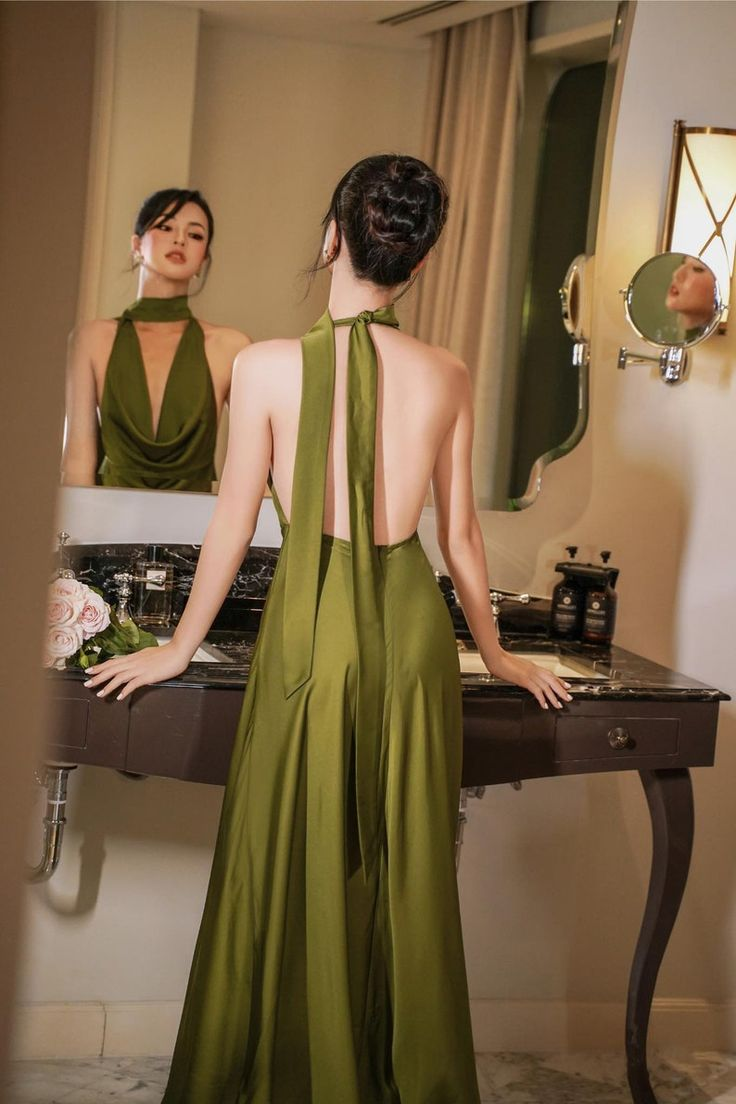 Sexy Open Back Long Prom Dress Green A Line Cocktail Dress Party Evening Dress - View 3 | VelvetHem