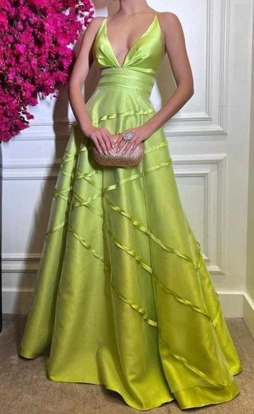 Sexy V Neck A Line Long Prom Dress Satin Backless Evening Dress Party Gown - VelvetHem