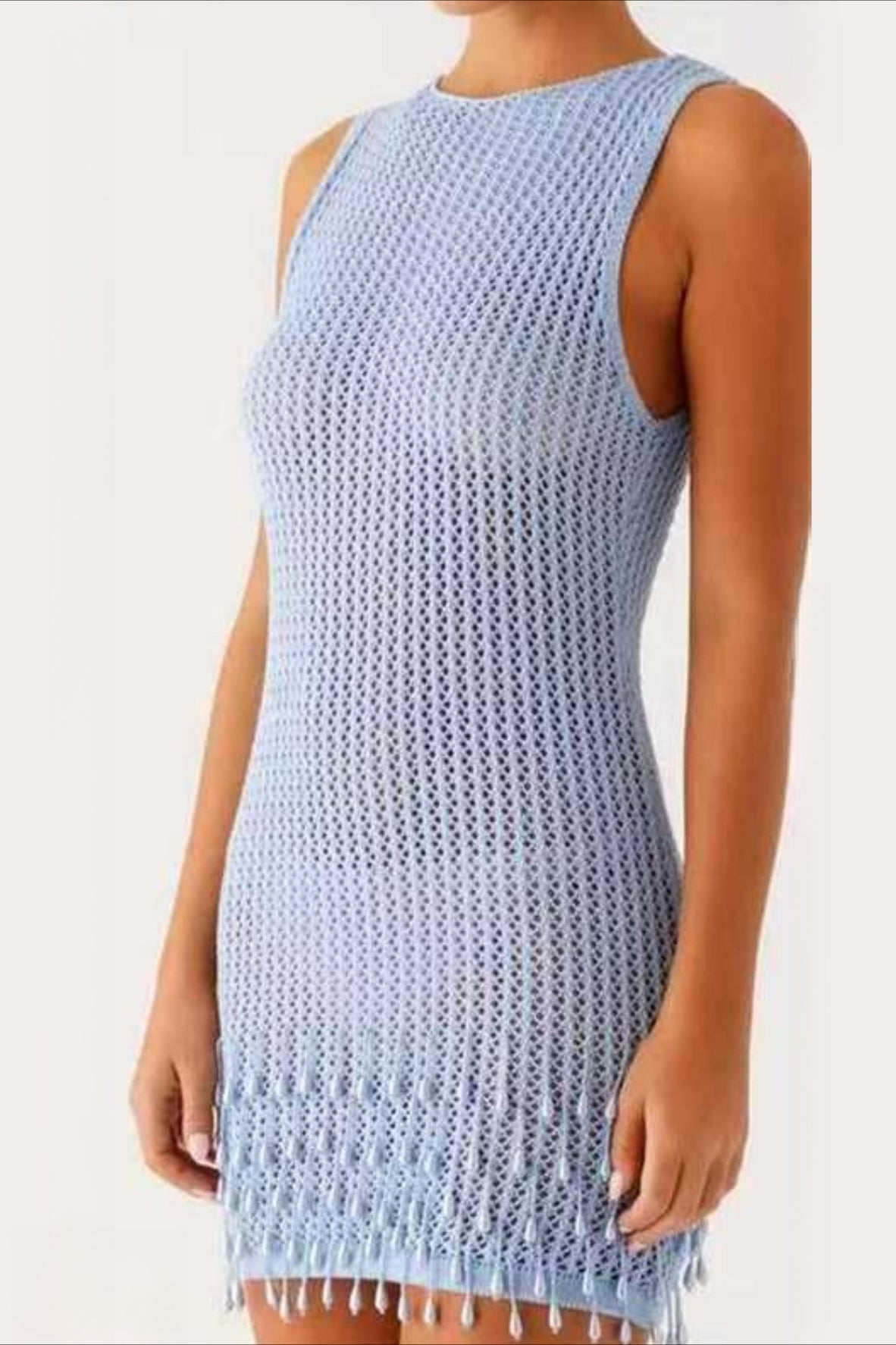 Beaded Fringe Crochet Hollow Vacation Dress