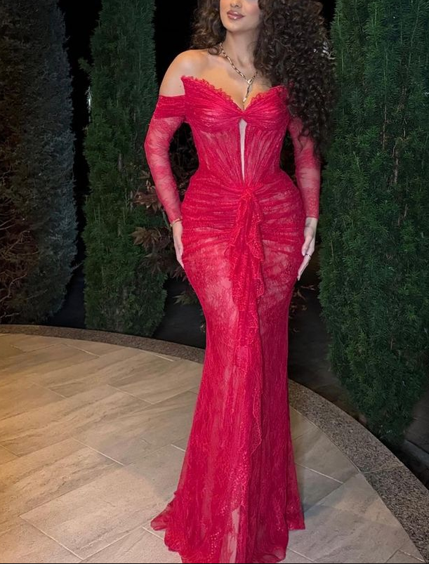 Sexy Red Off The Shoulder Lace Mermaid Evening Dress Formal Party Prom Dress - VelvetHem