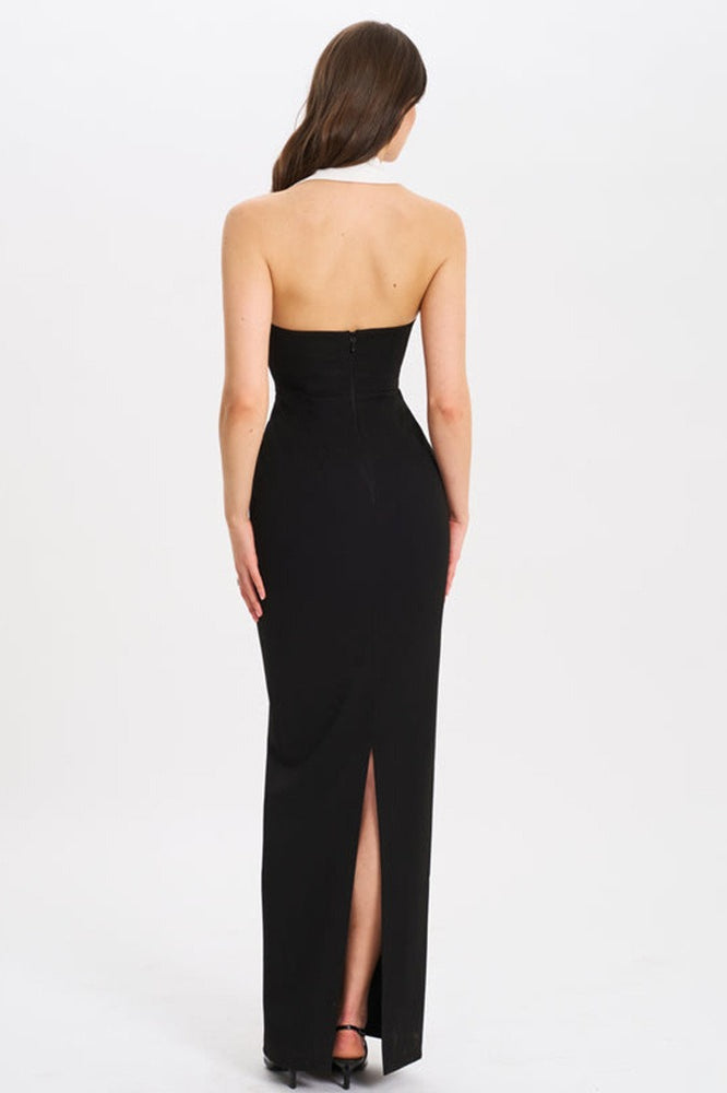 Collared Backless Slit Maxi Dress - View 6 | VelvetHem