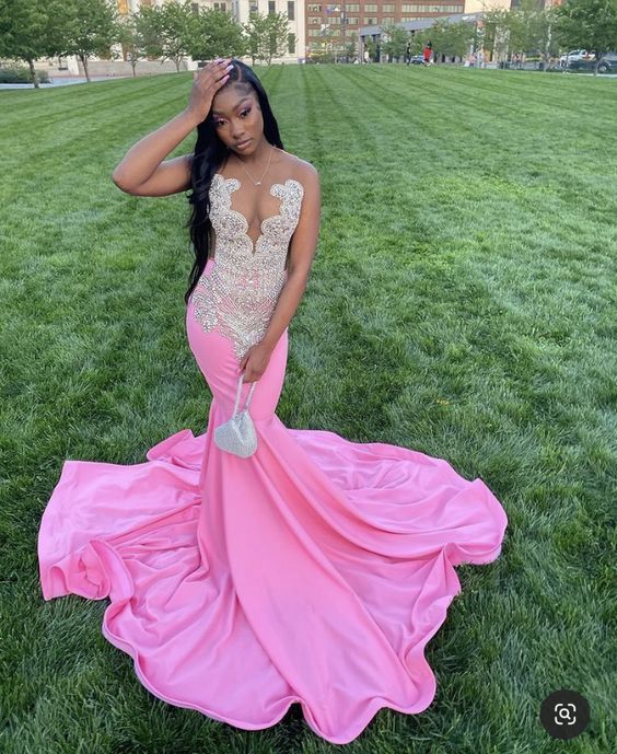 Pink prom dresses, sparkly prom dresses, mermaid evening dresses Y470 - VelvetHem
